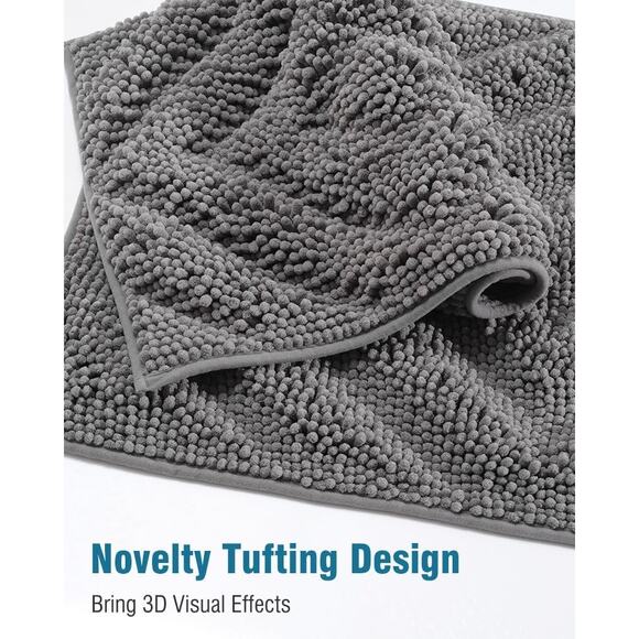 New Amoami Unique Chenille Bathroom Rug Non-Slip Bath Mat 20" x 32" Grey - Picture 7 of 7